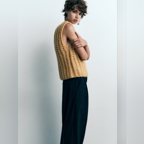 Chunky Knitted Cropped Mustard Wool Blend Sweater By Zara - Picture 12 of 12